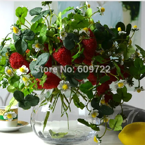 16 set Artificial Strawberry Fruit Flower Plant Christmas Wedding Home Office Furniture