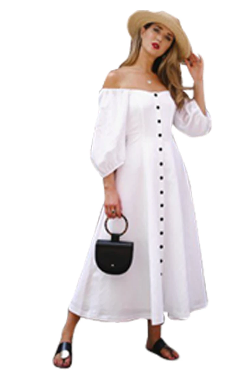 White-Off-Shoulder-Puff-Sleeve-Button-Front-Vintage-Dress-LC610287-1-1