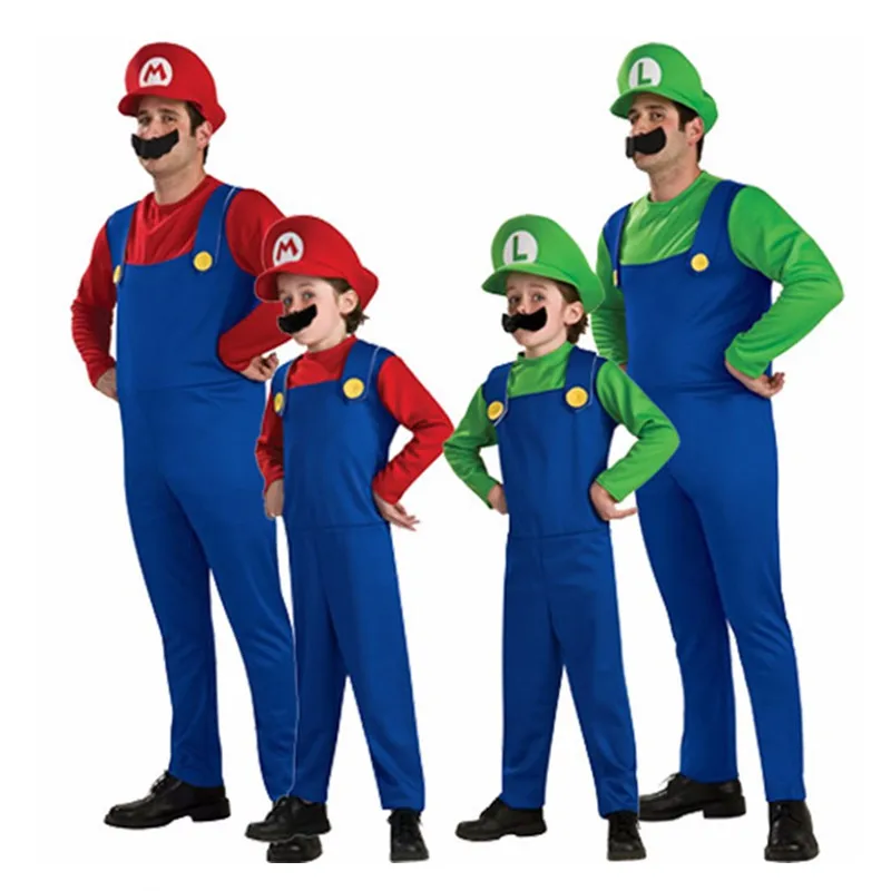 

Halloween Super Mario Cosplay Costumes Children Men Funy Brothers Luigi Bros Plumber Christmas Fancy Dress Clothing Boys Adult