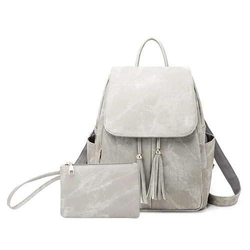 DIDABEAR Модный комплект из 2 предметов, сумка, женский кожаный рюкзак, школьные рюкзаки для девочек-подростков, женский рюкзак с кисточкой, Bolsas Mochilas - Цвет: Light Grey