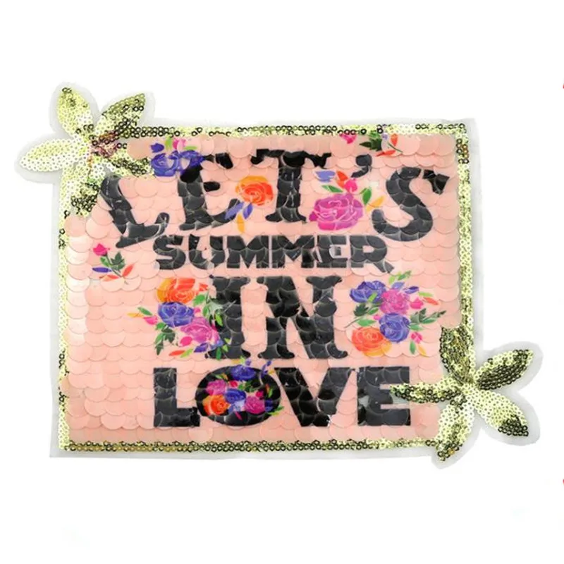 

Clothing Women Shirt Top Diy Large Patch LET'S IN LOVE Sequins deal with it T-shirt girls Patches for clothes Letters Stickers