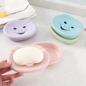 

Portable Cute Piggy Shape Soap Dish Box Container Double-drain Soap Holder Case Tray Home Bathroom Accessories Travel Camping