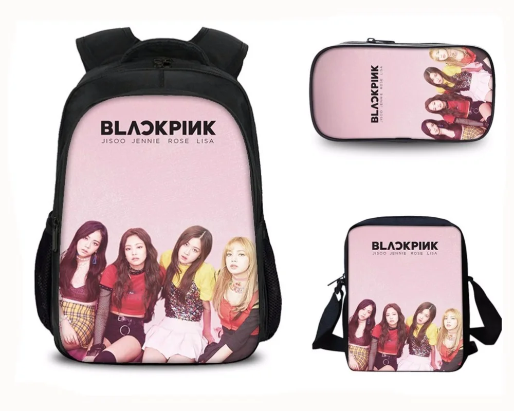 

3pcs Blackpink Black Pink Jennie Lisa Boys Girls School Bag Shoulder Bag Backpack Pencil Case Children Students Mochila Gift 19