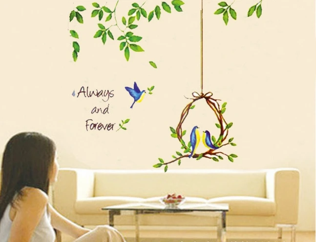

Green Trea Leaf Lovely Birds Nest Home Wall Sticker Removable