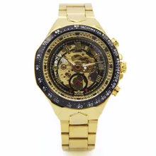 WINNER Gold Men Auto Skeleton Dial Mechanical Watch Stainless Steel Strap Fashion Steampunk Montre Homme Wrist Watch /PMW511