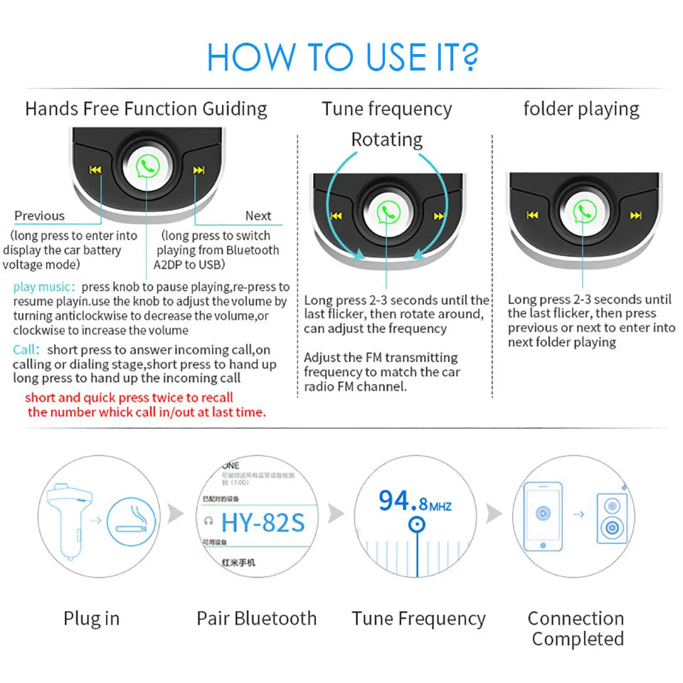 Wireless Bluetooth FM Transmitter Bluetooth Car Kit Handsfree USB Car MP3 Player Voltage Display QC 3.0 Car charger (1)