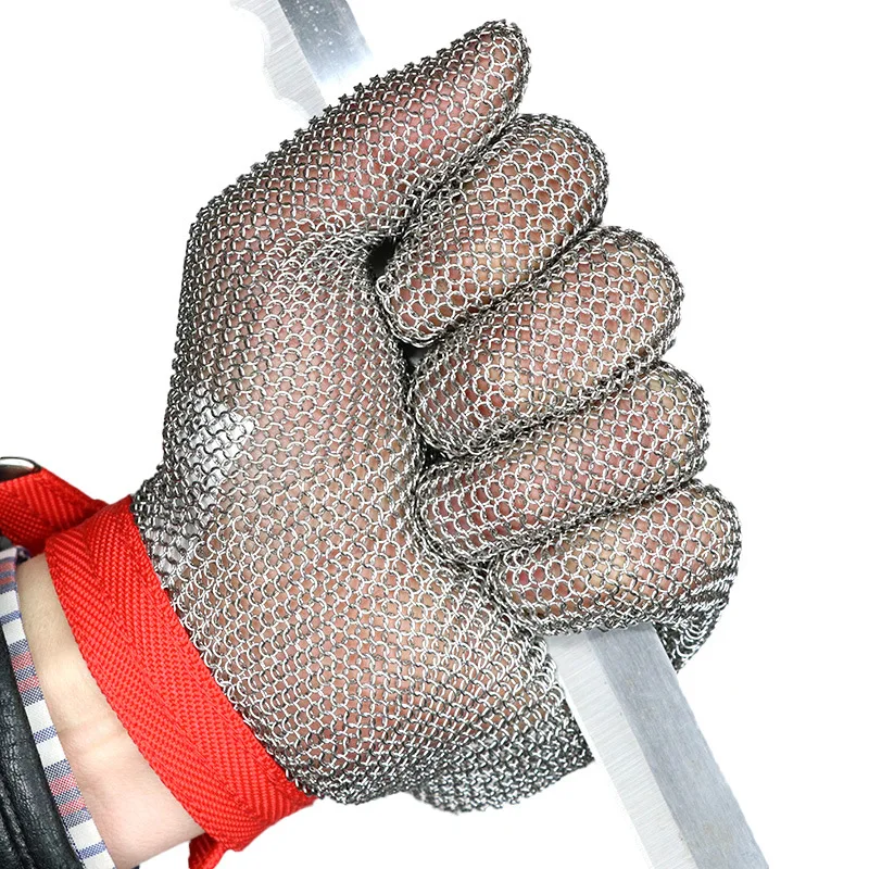 

HongCho five finger cut steel wire gloves anti cutting protective gloves stainless steel ring gloves