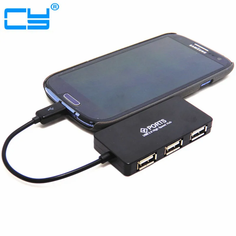 Black Micro USB 2.0 OTG 4 Port HUB for OTG Cell Phone Tabletin