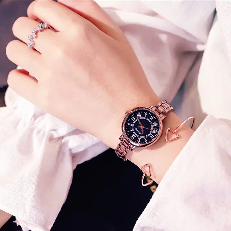Роскошные Брендовые женские часы, высокое качество, цепочка из нержавеющей стали, женские часы-браслет, модные женские часы, Relogio Feminino - Цвет: Brown Black