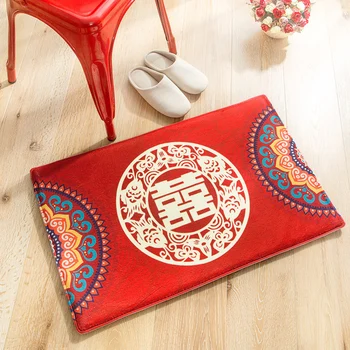 

1pc Tradional Chinese Mat Red Wedding Happiness Carpet Area Rug for Living Room Bathroom Non-slip Absorbent Rectangle Floor Rugs