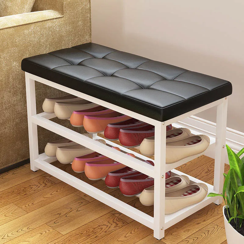 Simple Shoe rack Entrance Change shoe stool Organization Storage Shelf Shoe cabinet Leather cushion living room furniture