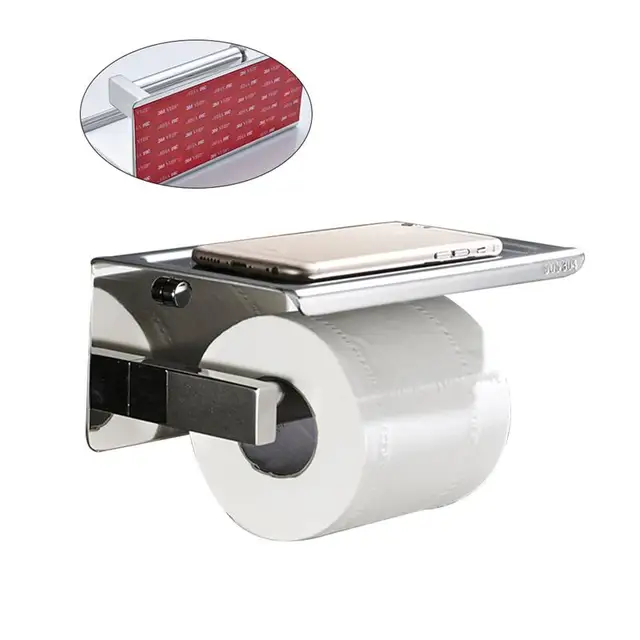 Wall Mounted Self Adhesive Bathroom Toilet Paper Holder Stainless Wall Mounted Self Adhesive Bathroom Toilet Paper Holder Stainless Steel Roll Storage Moblie Phone