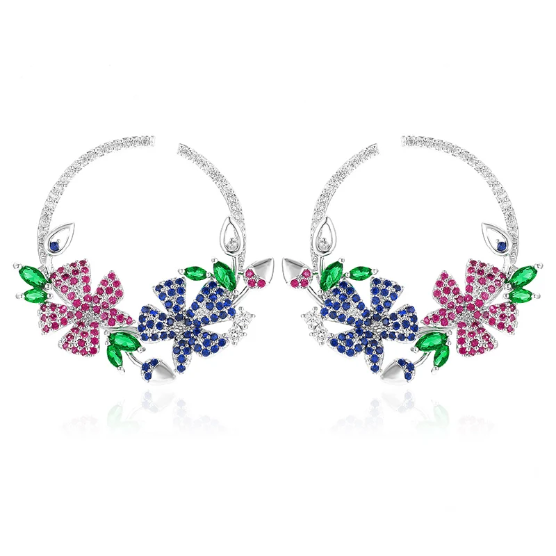 

XIUMEIYIZU New Design Earrings For Women Elegant Flower Earrings Bijoux Sweety Colourful Petal Design Big Circle Earrings
