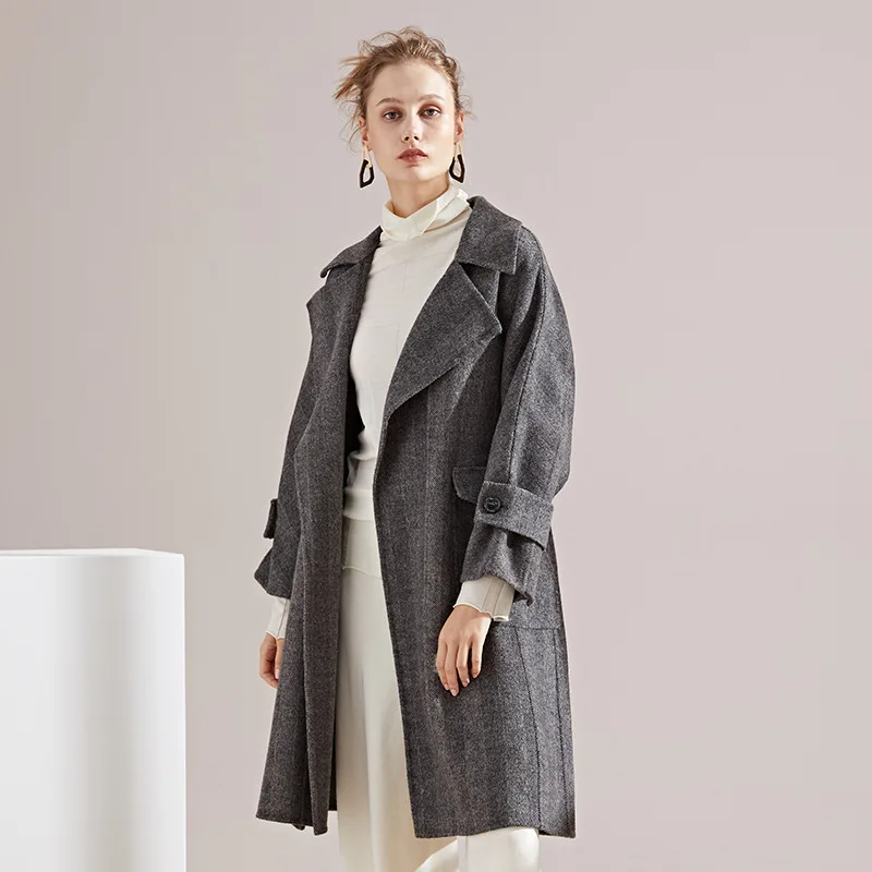 

Hand stitching windbreaker two-sided wool cashmere overcoat 2018 Autumn And Winter coat women woolen oversize coat women S112