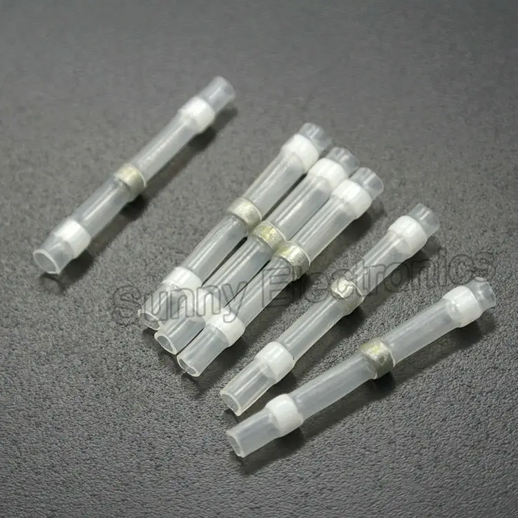 

100x White AWG 26-24 GA Heat Shrink Solder Splice Butt Terminal Connector Heatshrink No Crimp