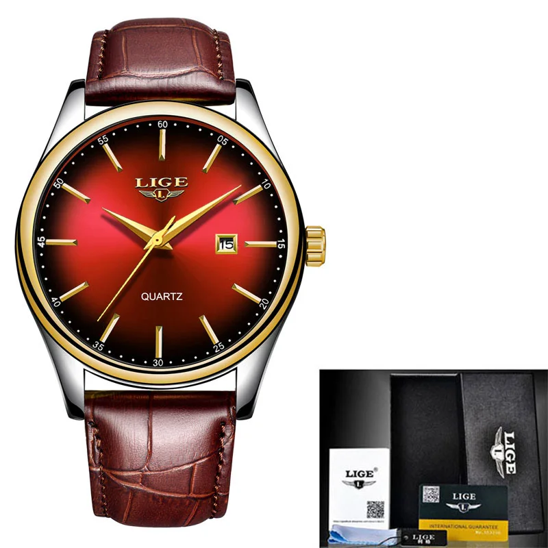 Gold red L LIGE, новинка, мужские часы, Топ бренд, Роскошные, модные, бизнес, кварцевые, камуфляжные часы, для мужчин, спортивные, водонепроницаемые, дата, часы, Relogio Masculino - Цвет: Gold red L
