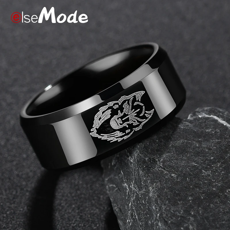 

ELSEMODE 2018 New Punk Biker Vintage Lion Head Mens Ring IP Gold Filled Titanium Stainless Steel Rings for Men Jewelry