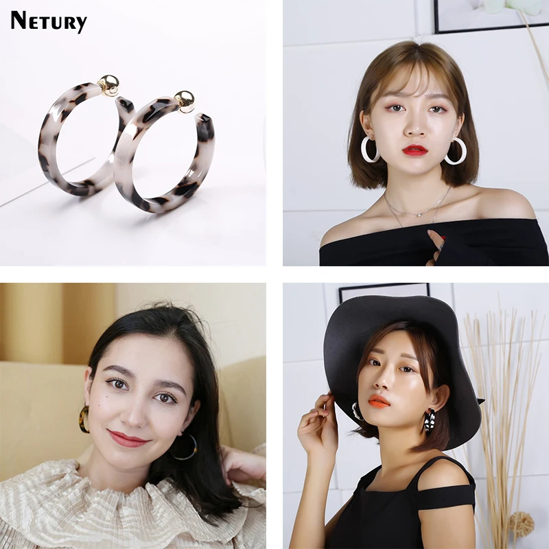 

Women Leopard print fashion stud earrings big Round Acrylic wild street Europe style Harajuku colorful hiphop hyperbole jewelry