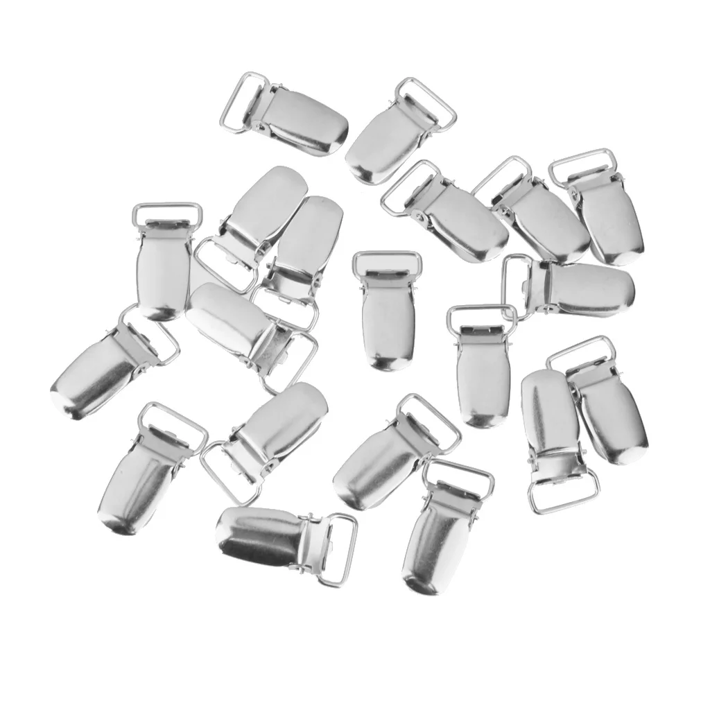 20 Pieces Silver Metal Brace Dummy Suspender Clips Holder Strap Grips Craft 1.5cm