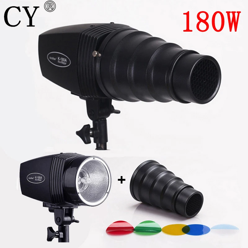 

CY Photography Flash Lighting Kits Mini Flash Light+Snoot & Honeycomb with 4 Gel Filter Color Photo Studio Set Godox K-180A