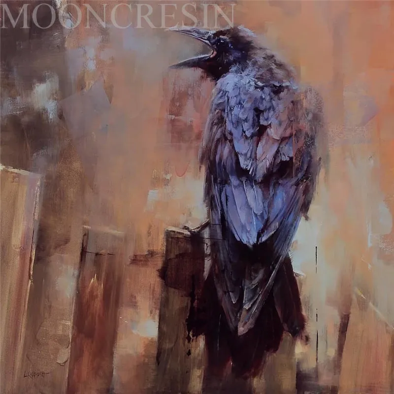 

5D Diy Diamond Painting Cross Stitch Black Crow On Stump 3D Diamond Embroidery Full Round Mosaic Decoration Resin Stickers Kits