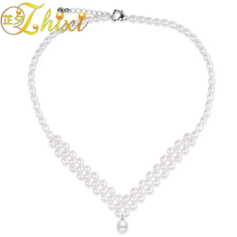 ZHIXI пресноводное жемчужное ожерелье изысканные ювелирные изделия Белый настоящий пресноводный жемчуг колье ожерелье для женщин Модный свадебный подарок X1016