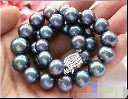 

00175 ROUND peacock black PEARL NECKLACE 925SILVER AAA