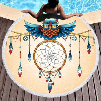 

Dream Catcher Round Beach Towel 3D Printed Net Picnic Mats With Tassels For Summer Microfiber Swimming Sports 150 cm Blankets