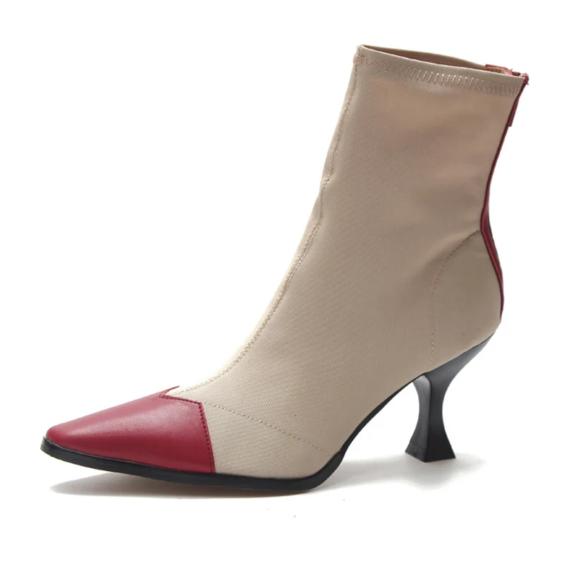 

2018 Autumn New Knight Boots Short Boots Female Pointed Back Zipper Color Matching Stiletto Fashion Non-slip Women Shoes Pumps