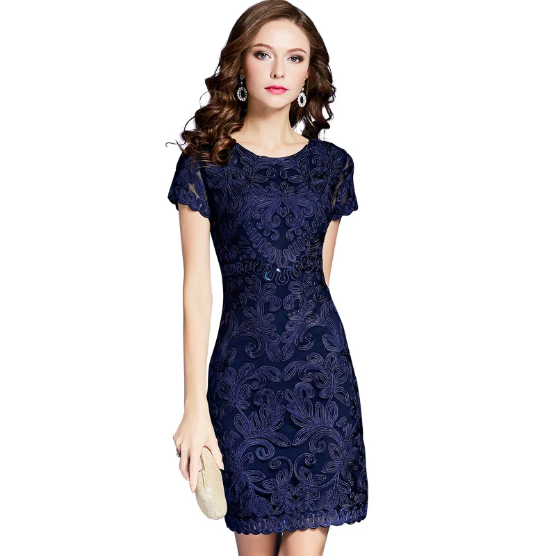 

New Arrival Women Embroidery Dress Fashion Sheath OL Work Dresses G7814