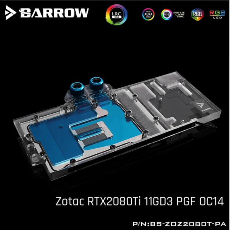 Водяной блок Barrow для графического процессора ZOTAC GAMING GeForce RTX 2080 Ti AMP Extreme Core VGA 5 в 3PIN