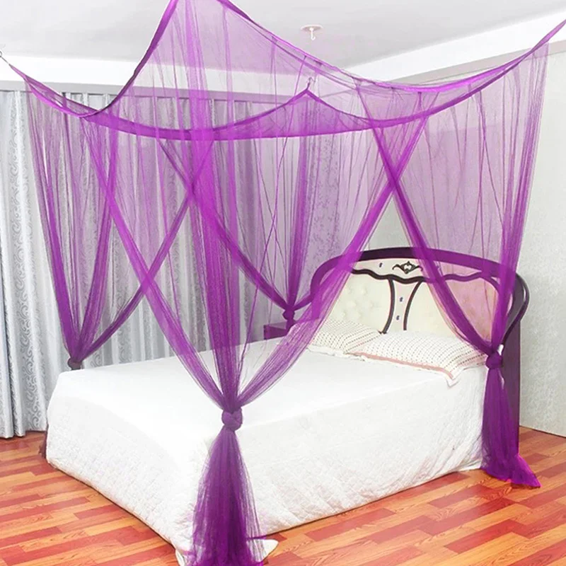 

Canopy Dome Mosquito Netting Curtain 4 Corner Post White Bedroom Decor King Bed Black / White / Beige / Purple For Home Decor