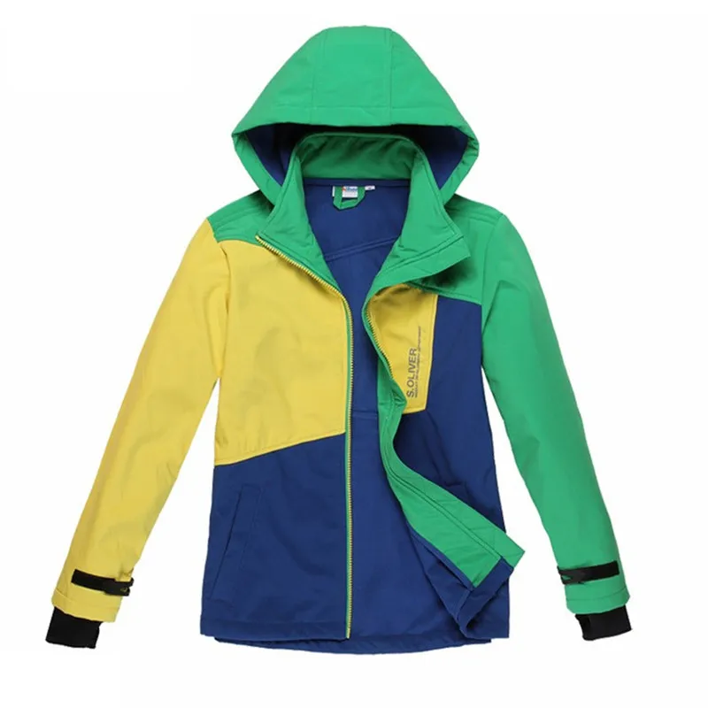

4 sizes children softshell jacket Green Yellow Blue 140-176 big boys outdoor camping hiking outerwear