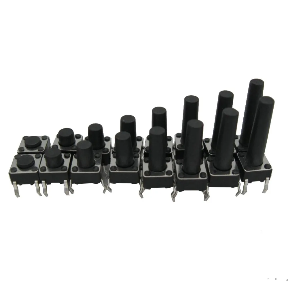 

100pcs 4PIN Push Button Touch micro switch black tact switch cap Tactile Tact switch 6*6*4.3/5/6/7/8/9/10/11/12/14/16/17/18/20