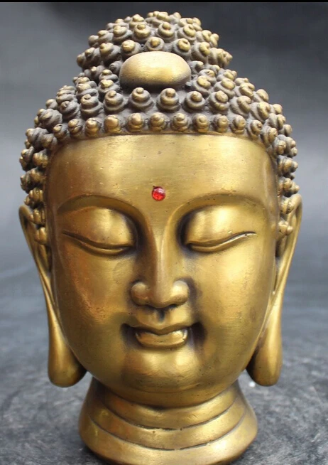 

006406 7" Tibet Buddhism Bronze Shakyamuni Amitabha Sakyamuni Buddha Head Bust Statue