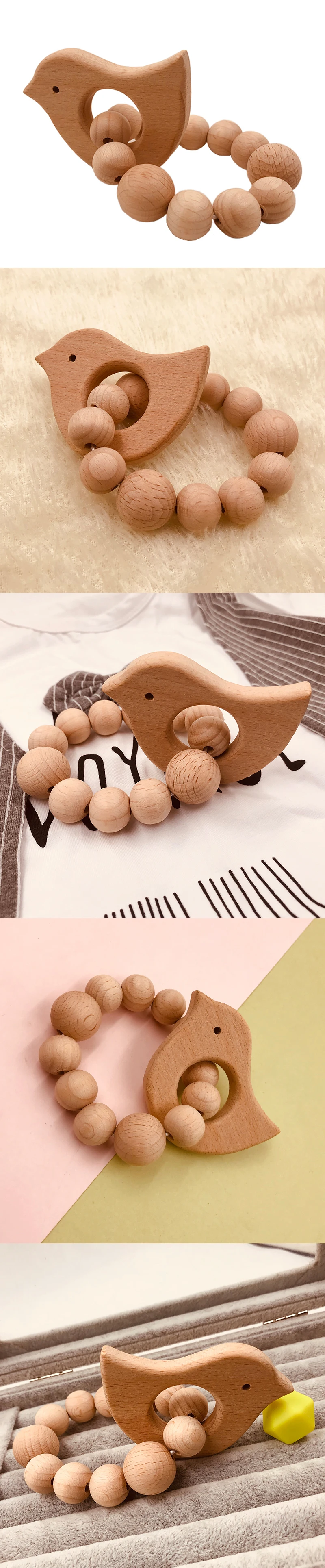 Буковые бусины-прорезыватели, набор колец, необработанный Прорезыватель бука с органический деревянный игрушечный деревянный браслет для животных, детский деревянный прорезыватель, браслет