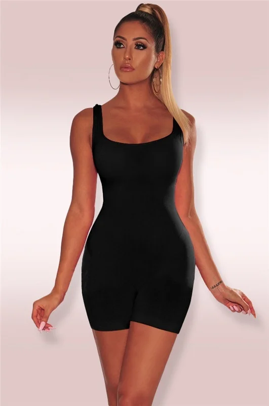 Летний женский короткий комбинезон, сексуальный повседневный комбинезон, облегающий женский комбинезон с открытой спиной и обтягивающий спортивный костюм - Цвет: Black