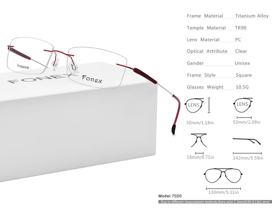 Очки без оправы, оправа для мужчин, титановый сплав, TR90, рецепт, близорукость, оптические очки, оправа для женщин, корейские Безвинтовые очки 7020
