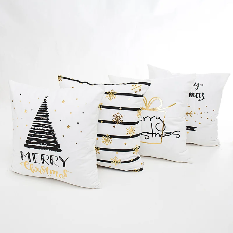 

45*45cm Soft Fabric Gold Printed Christmas Pillow Case Merry Christmas Decoration For Home PillowCase New Year Party Supplies