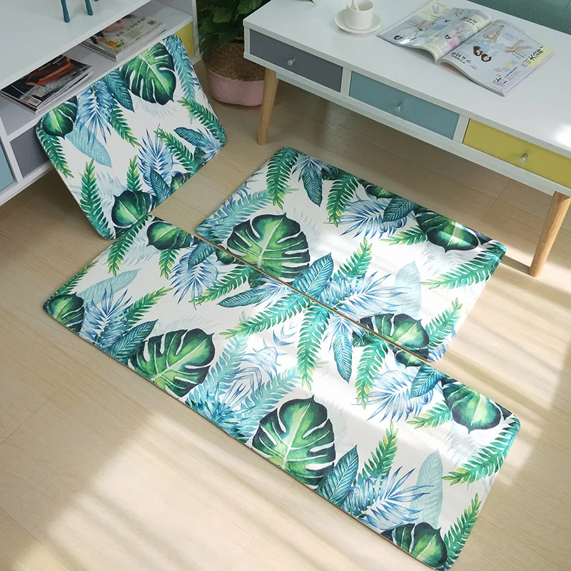 

Kitchen Carpet Doormat Non-Slip Kitchen Living Room /Bath Mat Home Entrance Floor Mat Hallway Tropical Plants Flamingo Print Rug