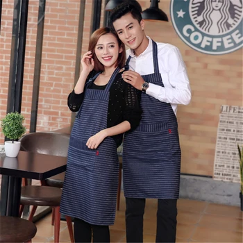 

2018 1Pcs Denim Cowboy Apron for Women Men with Pockets Barber Adult Bibs Home Cooking Baking Coffee Shop Aprons Kitchen Chef