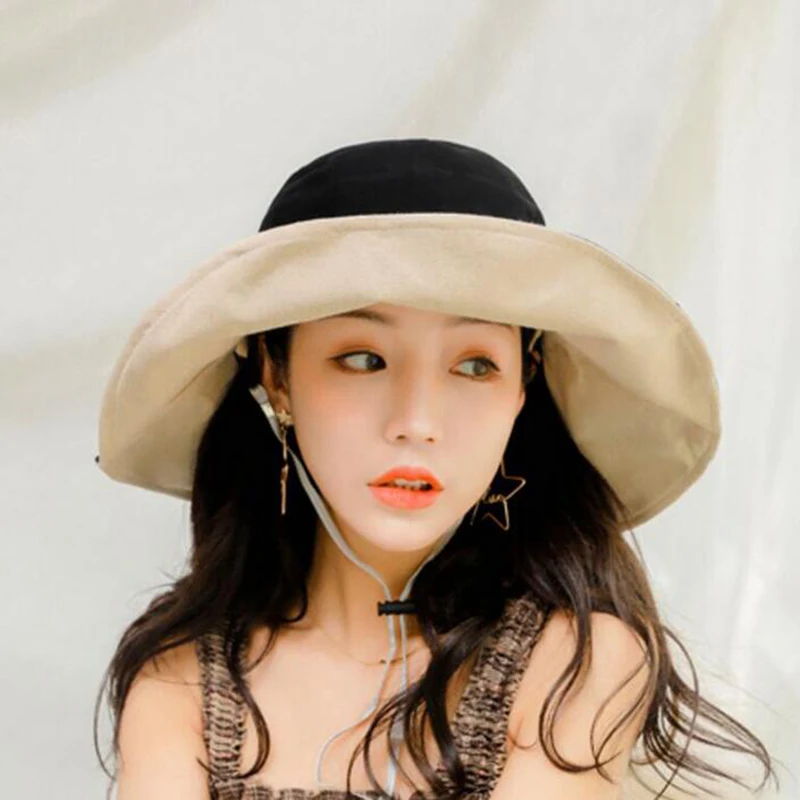 

SUOGRY Harajuku Fashio Women Bucket Hats Fishing Hat Wide Brim Casual Fisherman Caps Girl Hat Ladies Beach Cap Folding Panama