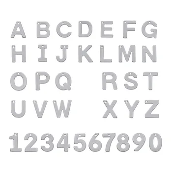 

A~Z Polishing Stainless Steel 26 Alphabet Charms with Numbers 0~9 Drilled Letter Pendants DIY Bracelets Jewelry Making hole 1mm