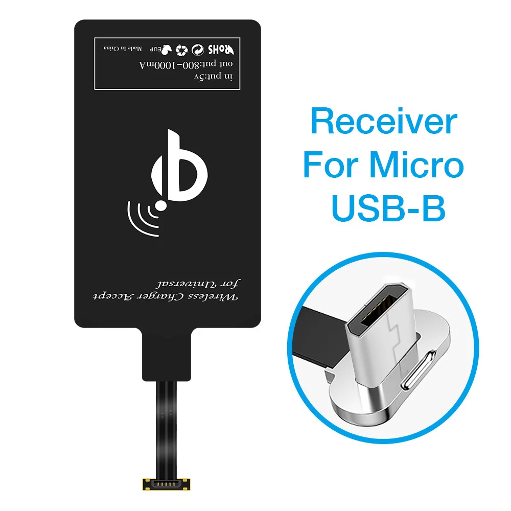 RAXFLY Универсальный QI беспроводной приемник зарядного устройства для iPhone 7 6 Plus 5s беспроводной зарядки Micro usb type C для Xiaomi Redmi Note 7 - Тип штекера: For Micro USB B