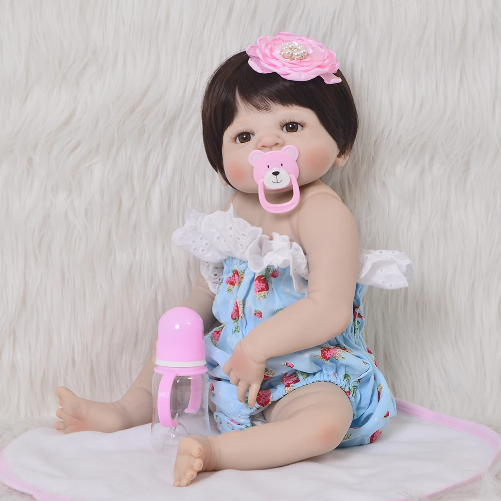 55cm Silicone Reborn brown eyes Baby Doll Kids Playmate Gift for Girls Baby Alive diy Toys wear fashion clothes Doll Bebe Reborn