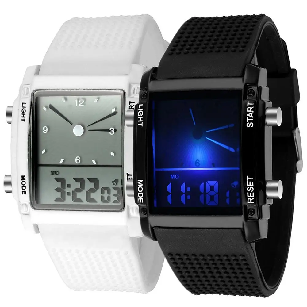 

Hot Men Square Dial Dual Time Day Display Alarm Colorful LED Sports Wrist Watches