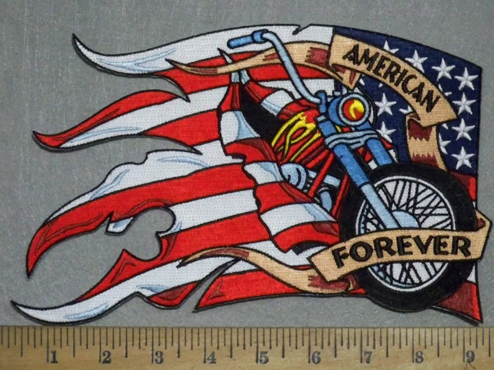 The Moto spirit of American Brave Forever Custom Iron On Back of Jacket Patch White twill fabric DIY Eco-Friendly Free Shipping (2)