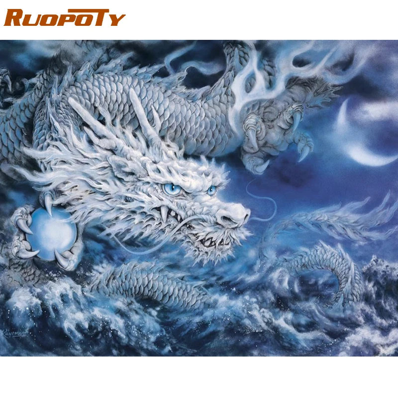 RUOPOTY DIY картина из акрилового холста в рамке Dragon Animals по номерам домашнее