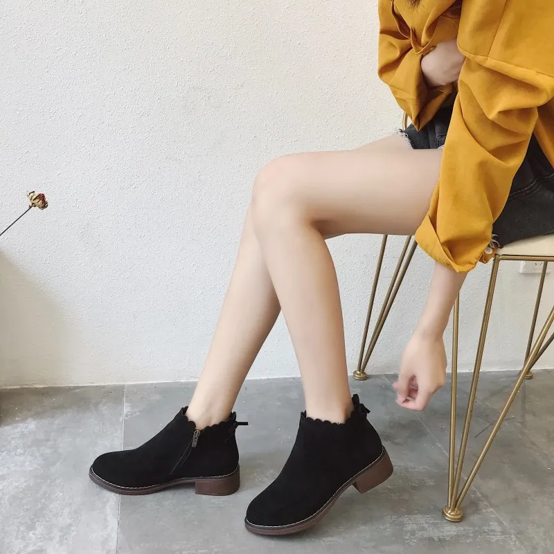 2018 autumn new women's shoes short boots scrub sand side pull side with fashion retro Martin boots women's boots Women's Shoes
