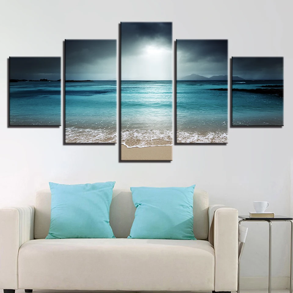 

Canvas Wall Art Pictures For Living Room Home Decor 5 Pieces Sea Scenery With Beach Paintings Modular HD Prints Poster Framework